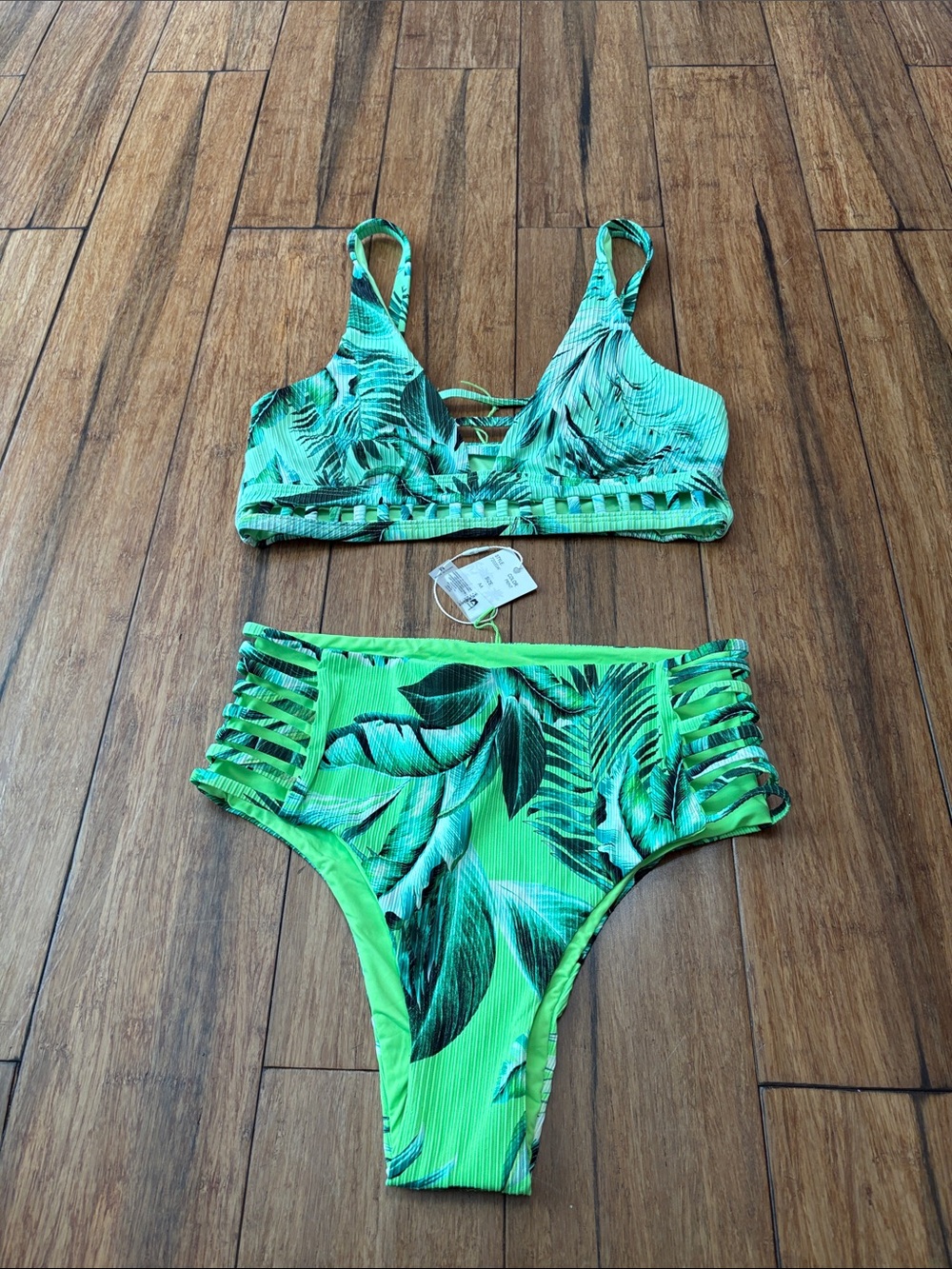 NWT Tinibikini swimsuit swimwear rainforest tropical green print Bikini 2 pc NEW